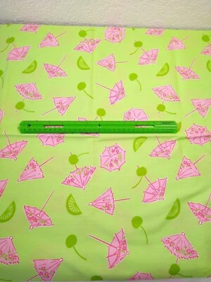 vintage LILLY PULITZER fabric Singapore Sling UMBRELLA fruit green pink 1+ yard - Image 1 of 4
