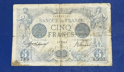 France 5 Francs Banknote – 1915 – Good Condition – World Paper Money - Image 1 of 2