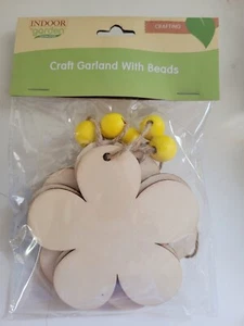 New Unpainted Wood Craft Blank Garland w/Beads-Flowers Crafting Twine - Picture 1 of 3