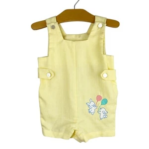 Vintage Einteiler Jon Jon Strampler Hasen Luftballons gelb Jungen Größe 3-6 Monate - Bild 1 von 9