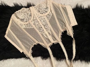 Vtg Victoria’s Secret Lace Sheer Mesh Corset Bra Garter Merry Widow 34/S Bridal - Picture 1 of 7