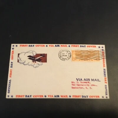 FDC1934 #619 H IOOR AIRMAIL CACHET FLIYING GLOBE 6cent Stamp WASHINGTON D.C. USA - Image 1 of 2