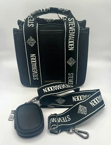 Steve Madden Bwebber Convertible Tote Bag Denim Black White Hardware NWT - Picture 1 of 7