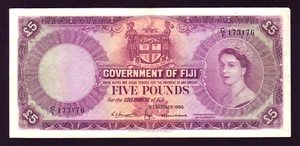 Fiji P-54 c. 5 Pounds - 1st Oct 1960.. Queen Elizabeth 11 Portrait. gVF - Crisp - Imagen 1 de 2