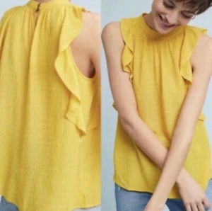 Blusa Top Maeve Anthropologie Lola Sin Mangas con Volantes Amarillo Mostaza Talla M - Imagen 1 de 10