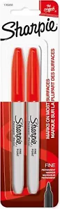 SHARPIE Permanent Markers, Fine Point 2 Count (Pack of 1), Red - Picture 1 of 5
