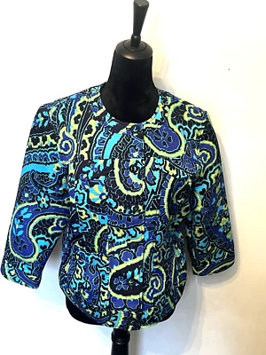 Women's Ruby Rd Multiple Color Blues Unlined Blazer Jacket 3/4 Sleeve Pockets 14 - Image 1 of 4