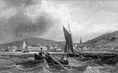 HONFLEUR vue de sa RADE -Gravure 19eme siècle (dessinée et gravée par Outhwaite) - Photo 1/2