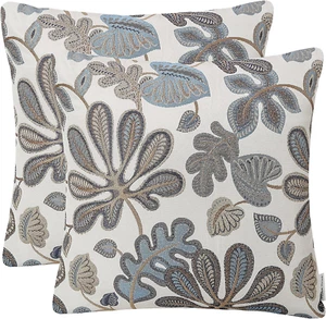 Set of 2 Jacquard Tropical Leaf Pattern Throw Pillow Covers Decorative Pillowcas - Picture 1 of 12