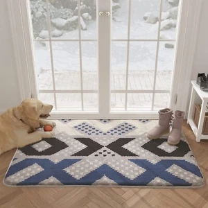 Indoor Door Mat 24"x36" Non-Slip Washable Front Entryway Rug Black Blue - Picture 1 of 6
