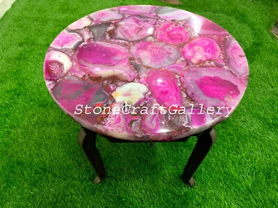 18" Agate Coffee Table, Natural Agate Round Table Top With 18" Wooden Stand - Image 1 of 4
