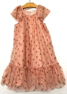 250048 Girls 6X H&M Tulle Mesh Glitter Hearts A Line Party Dress EUC  - Picture 1 of 4