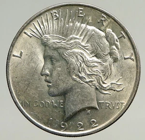 Moneda de Estados Unidos 1922P antigua de plata dólar de la paz con Liberty & Eagle i93635 - Imagen 1 de 3