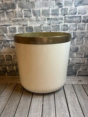 MCM small bathroom trash can creme gold rim oval garbage basket plastic - Image 1 of 4