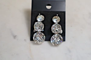 Vintage Eisenberg Signed 3-Tier Rhinestone Clip On Earrings Dangle Early 1950s - Picture 1 of 8