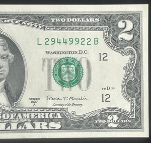 (TRINARY!) $2 UNC Trinary Fancy Serial Number L29449922B Series 2017A - Picture 1 of 3