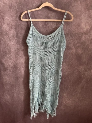 🌊 Light Blue Crochet Beach Cover-Up – Size S – Boho Fringe – Worn Once! - Image 1 of 4