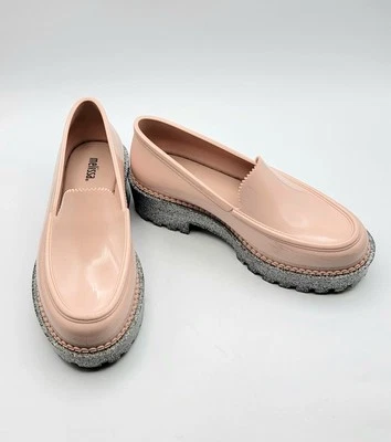 Mocasines Melissa rosa salmón plataforma gelatina brillo suela sin cordones para mujer talla 5M Foto 1 de 4