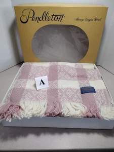 Pendleton Beistell Überwurf 68x52 rosa weiß 100% weiche Schurwolle (A) - Bild 1 von 12