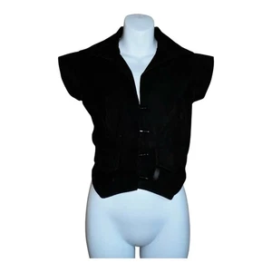 Vtg 1960-70’s Black Velvet Cropped Fitted Hippie Boho Fitted Shirt Women’s S - Picture 1 of 6