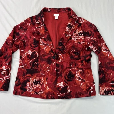 Chicos Blazer Chaqueta Mujer 2 Rojo Floral Rosa Flor Carrera Negocios Verano Usado en Excelente Condición Foto 1 de 4
