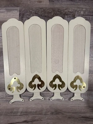 4 Wicker Ceiling Fan Blades Vintage Rattan Cane, White, W/ Brass Insets 23" - Image 1 of 4