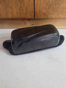 Vintage Frankoma Pottery 4K Navy Covered Butter Dish Art Deco - Picture 1 of 6