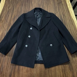Vintage Navy 100% Wool Pea Coat, Button Closure, Military Issue, Size 36R - Picture 1 of 7