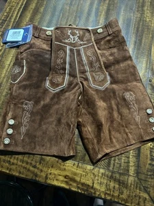 Pantalones Cortos Bavaria Trachten Para Hombre Talla 30 Marrón Lederhosen Cuero Oktoberfest Nuevos con Etiquetas - Imagen 1 de 7