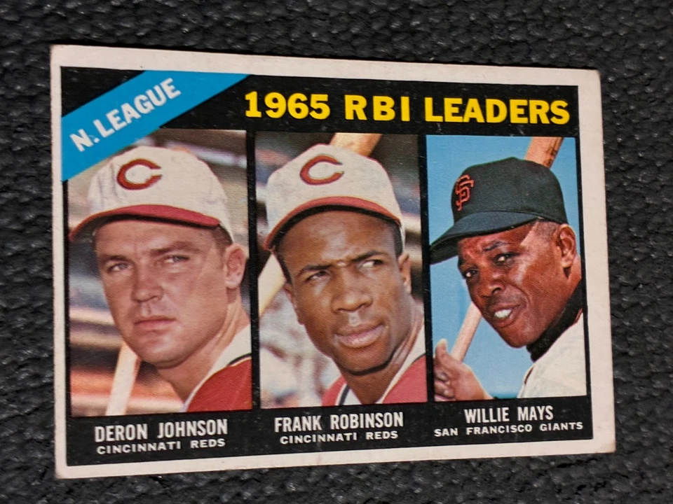 1966 Topps Baseball 1965 N.L. RBI Leaders Johnson/Robinson/Mays #219 - VG - Image 1 of 2