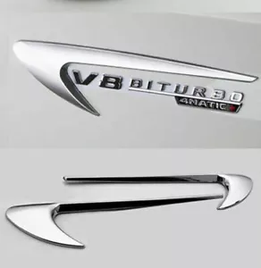 2x Mercedes Benz Fender Hai Chrome Emblem Aufkleber Plakette Badge Chrome Emblem - Bild 1 von 4