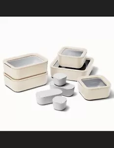 Caraway 14-Piece Glass Food Storage Set Ceramic Coated Stackable Cream - Picture 1 of 3