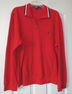 POLO VINTAGE RALPH LAUREN ROSSA 1/2 ZIP TASCA MEDIA PULLOVER 100% COTONE GRANDE - Foto 1 di 6