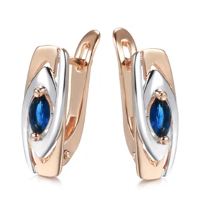 Ohrringe Creole Huggie 585 RG Rotgold Rosegold mit Zirkonia Blau - Bild 1 von 4