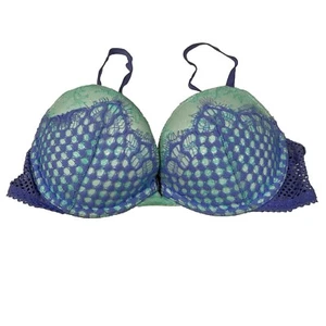 Victoria's Secret 32C Pushup BH gepolstert blau lila Blumen Spitze Bügel #0163 - Bild 1 von 11
