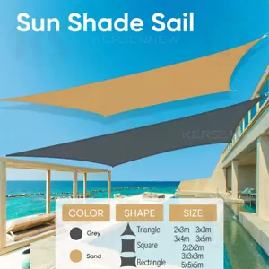 Heavy Duty Sun Shade Sail Garden Patio Awning Canopy 98% UV Block Waterproof - Picture 1 of 25