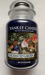 YANKEE CANDLE ENCHANTED GARDEN 22 oz LGE JAR GNOME LABEL HTF RETIRED SCENT - Picture 1 of 2