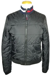 Vtg Tommy Hilfiger Tommy Girl Medium Puffer Coat Black Zip Front Logo Flag - Bild 1 von 12