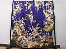 Luxurious Long-Sleeved Kimono Fan-Faced Phoenix Flower Pattern Gold Color 