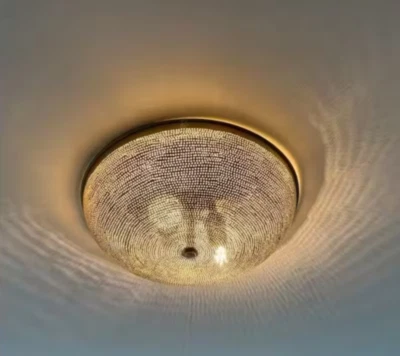 black flush mount ceiling light fixture 12" in brass - Image 1 of 4