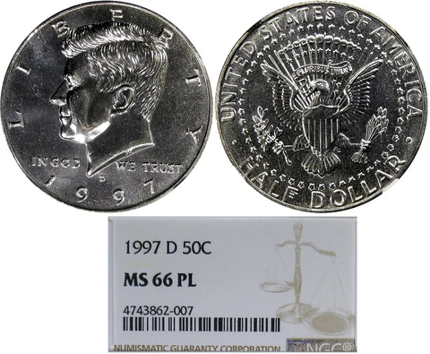 1997-D 50C NGC MS66PL PROOFLIKE KENNEDY ~ GORGEOUS RARE GEM! Cover