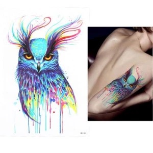 Temporäres Tattoo Uhu Eule Bunt Design Klebetattoo - Bild 1 von 3