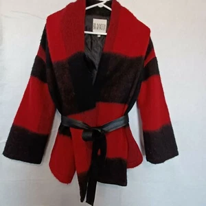BB DAKOTA women's Wool Blend short Jacket Red/lack with Belt Size XSmall - Bild 1 von 12
