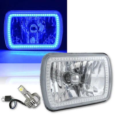 7X6 Blue SMD Halo Glass Metal Headlight w/ 24w LED Light Bulb Headlamp Single - Image 1 of 4