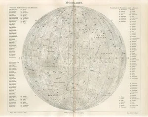 1895 MOON PLANET LUNAR LIST OF FORMATIONS by Lohrmann Antique Map - Picture 1 of 1