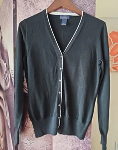“346” Brooks Brothers Women's Preppy Black Cotton V Neck Cardigan Size M - Picture 1 of 7