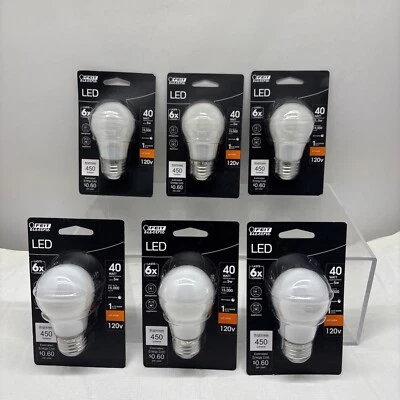6 X Feit 40W LED Bulb A15 Appliance Refrigerator Soft White 2700K (B30 - Image 1 of 4