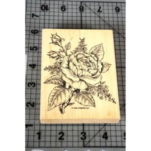Stampin' Up 1998 "Romantic Rose" Wood Mounted Stamp in Case Vintage Retired NEW - Picture 1 of 5