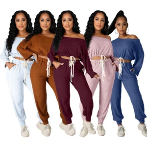 Herbst Winter Mode Frauen Solide Lange Ärmel Kordelzug Freizeit Hosen Set 2 Stck. - Bild 1 von 10