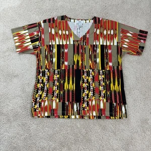Lisa International Blouse Women L Yellow Black Red Top Embellished Beaded V Neck - Picture 1 of 15